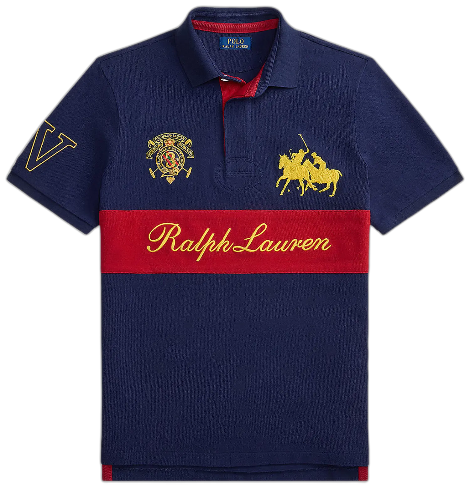 Polo Ralph Lauren Short-Sleeve Basic Mesh Script Chest Stripe Polo 'Newport Navy Sweet Tomato'